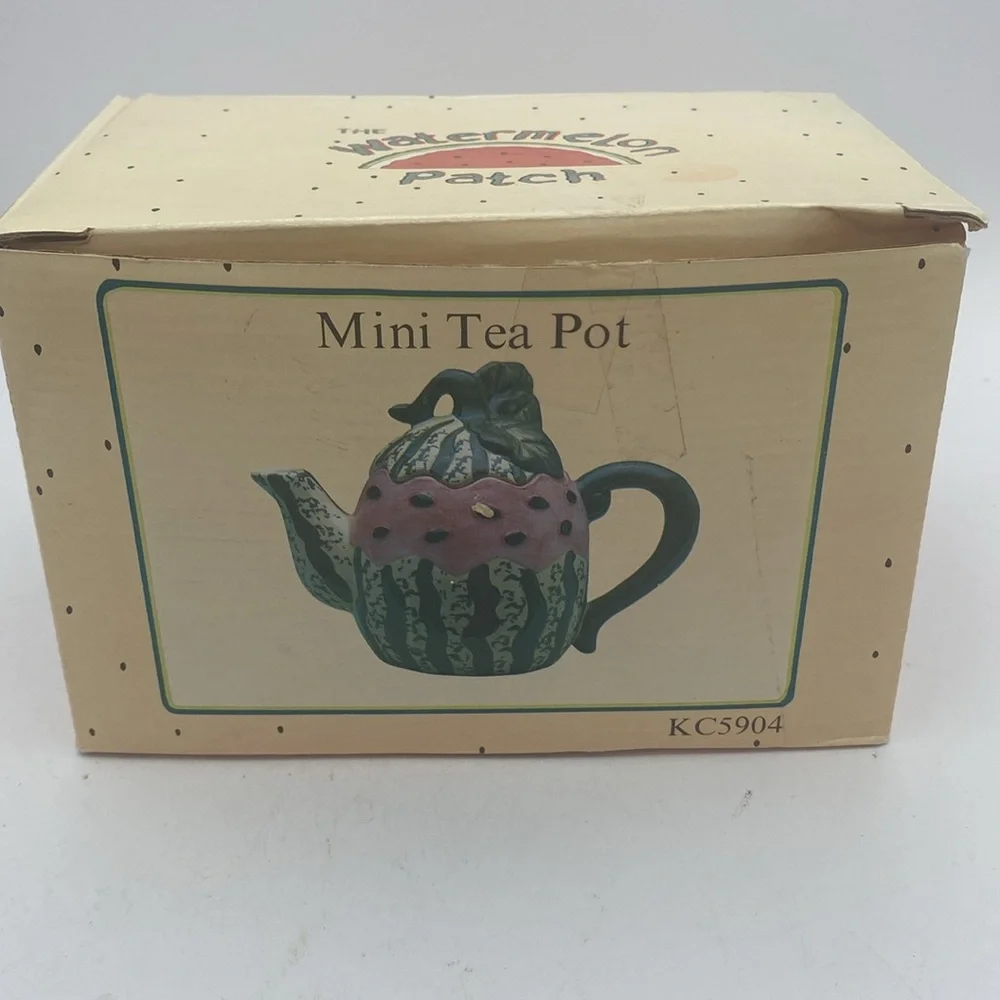 VTG  Cracker Barrel mini Watermelon ceramic Teapot w/ box